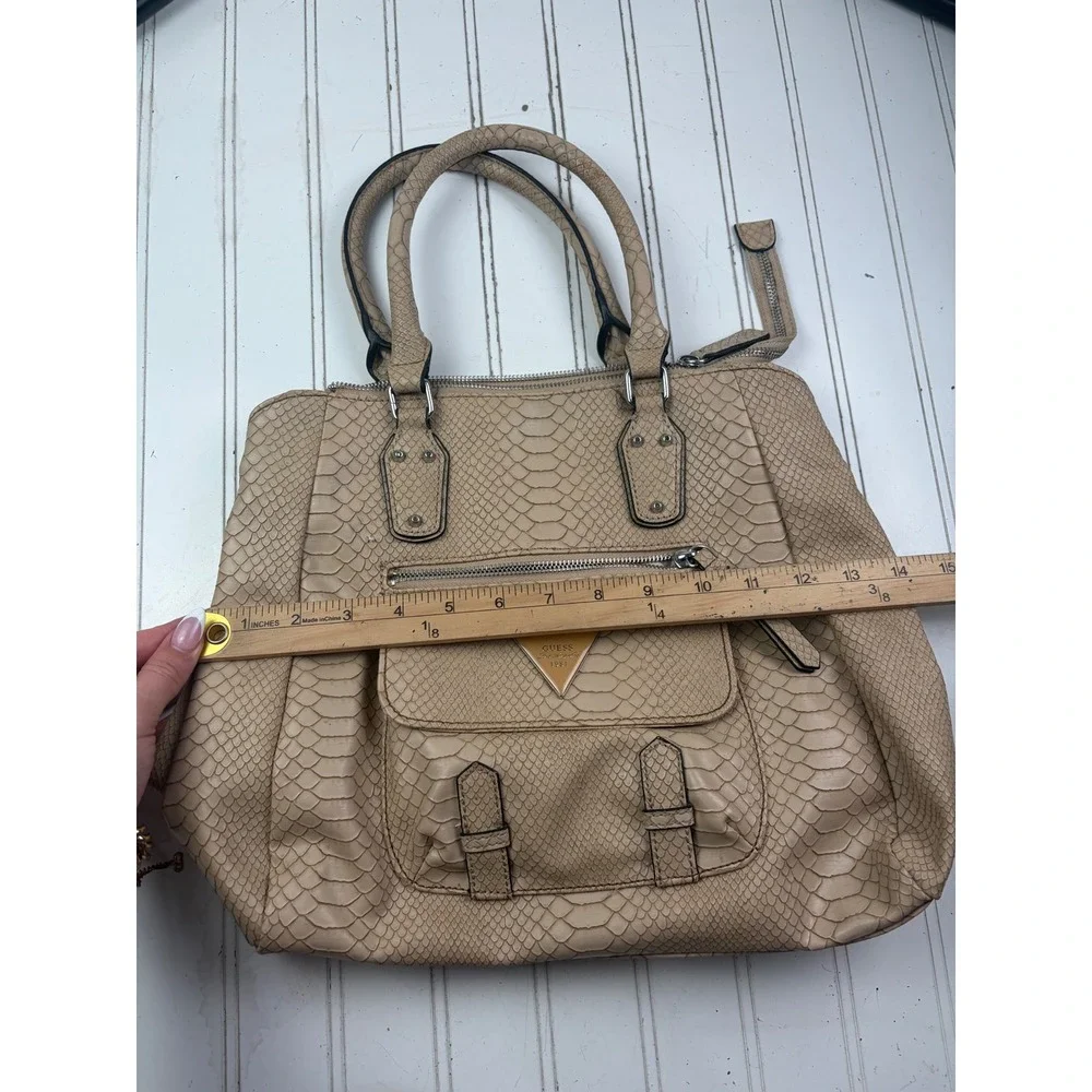 Guess Vintage Y2K Beige Snakeskin Embossed Satchel Shoulder Bag Purse